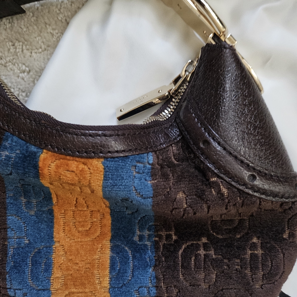 Auth Gucci Brown Mini Bag with Blue and Orange Stripes - Picture 4 of 12